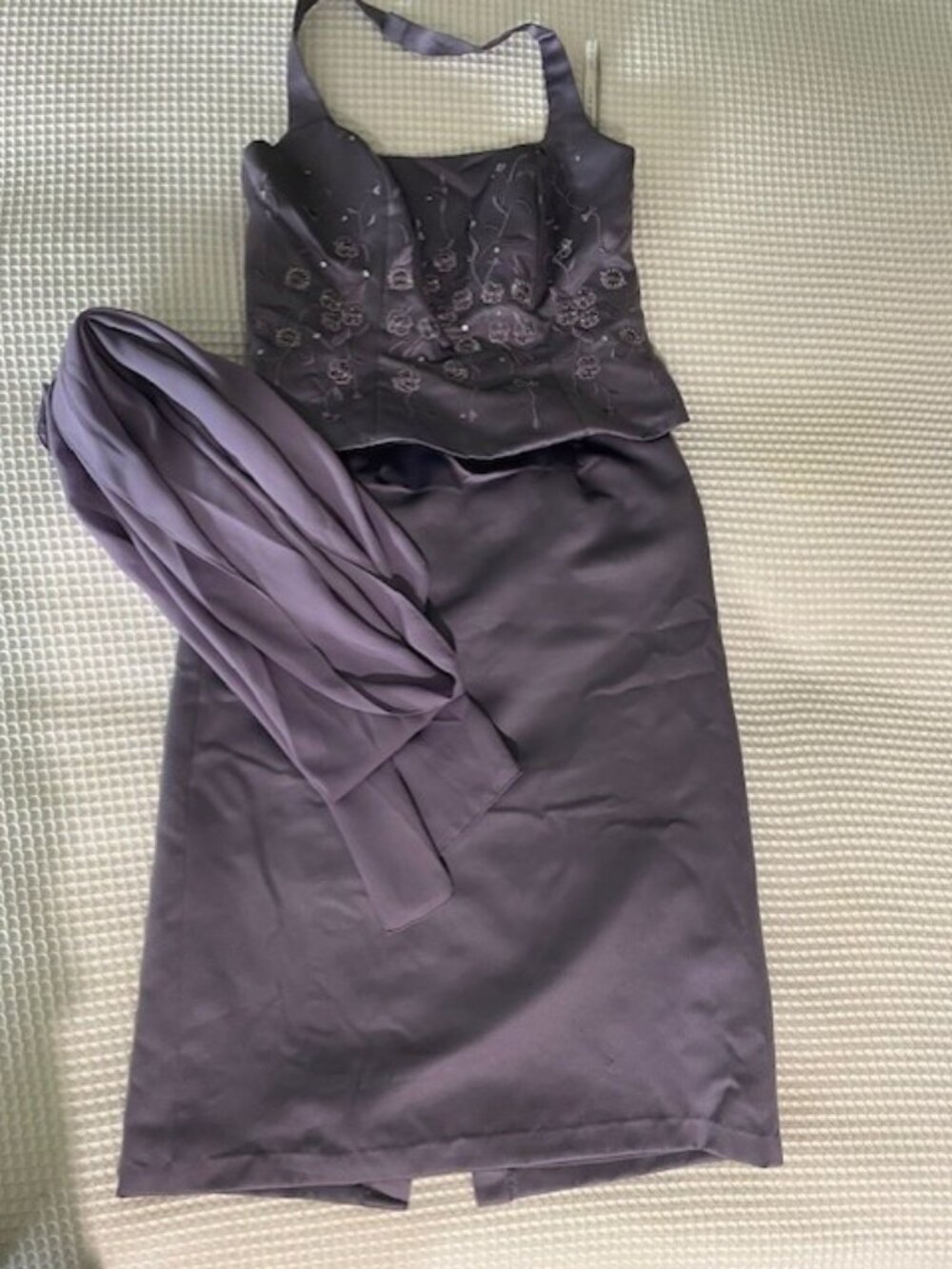 Women's Purple Satin 2-Pc Sequenced Cocktail Dress with Sheer Shawl - Size M